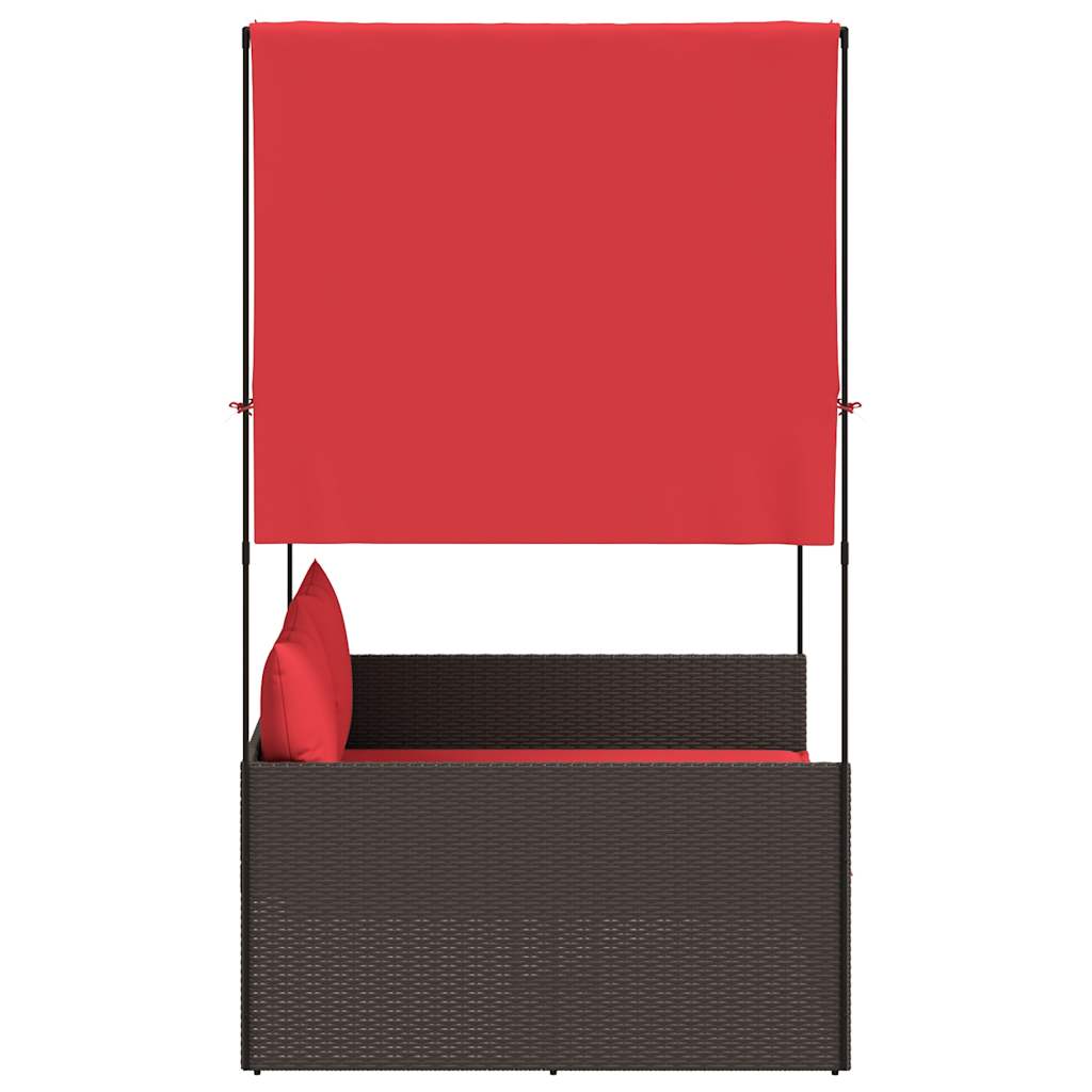 Dubbele ligstoel met dak en gordijnen, bruin polyrotan is nu te koop bij PeponiXL, paradijselijk wonen!