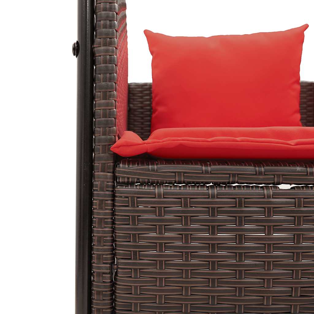 Dubbele ligstoel met dak en gordijnen, bruin polyrotan is nu te koop bij PeponiXL, paradijselijk wonen!
