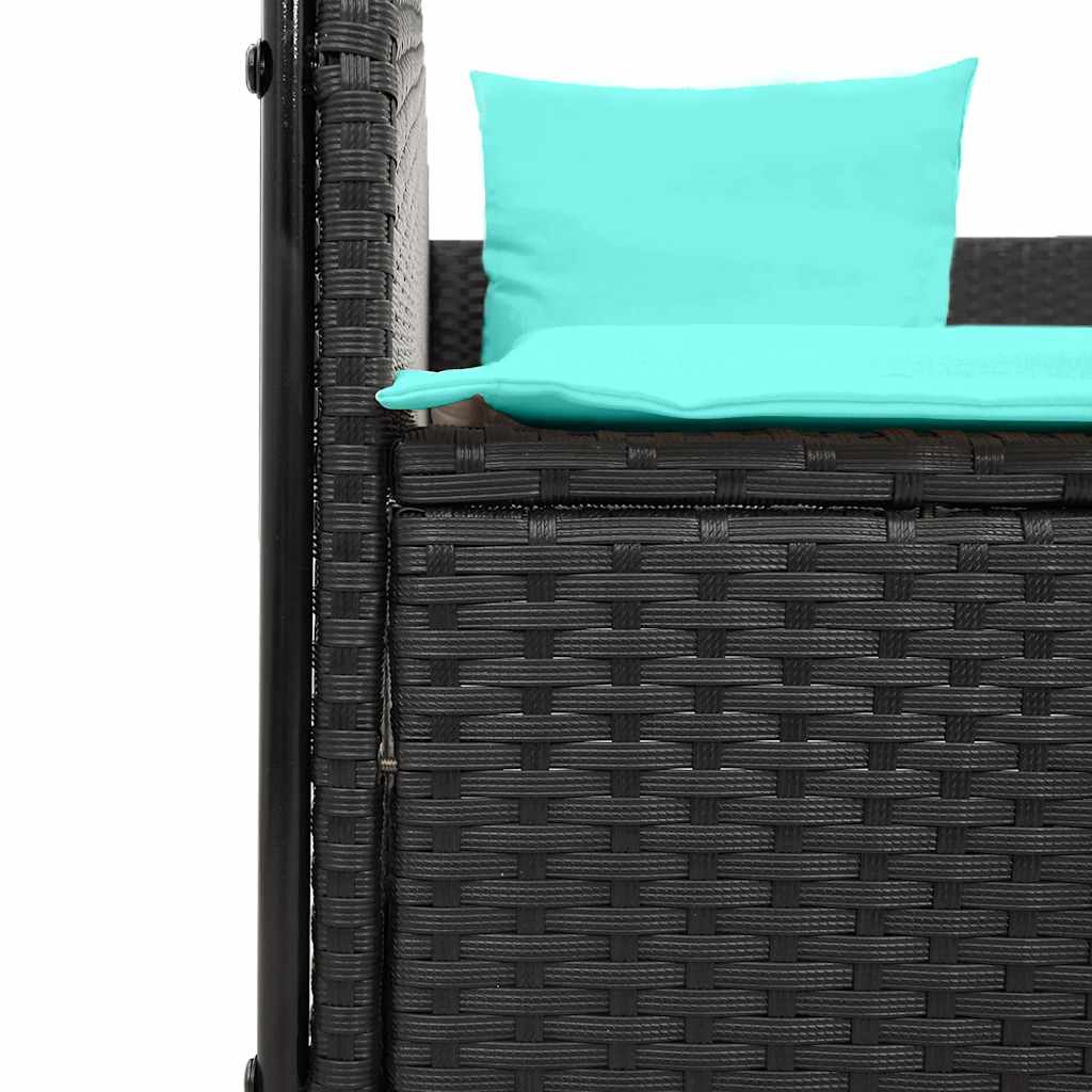 Dubbele ligstoel met dak en gordijnen, zwart polyrotan is nu te koop bij PeponiXL, paradijselijk wonen!