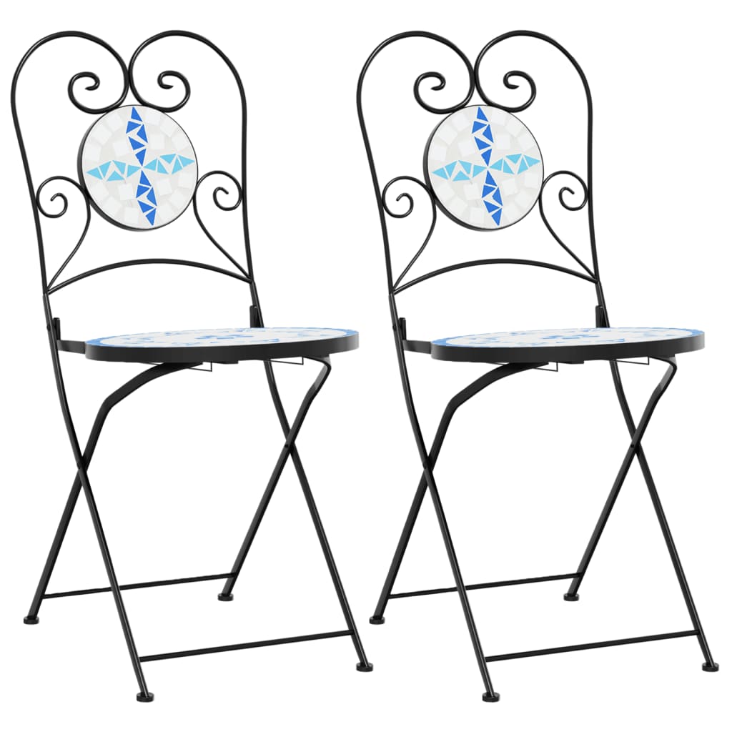 Bistrostoelen 2 st inklapbaar keramiek blauw en wit is nu te koop bij PeponiXL, paradijselijk wonen!