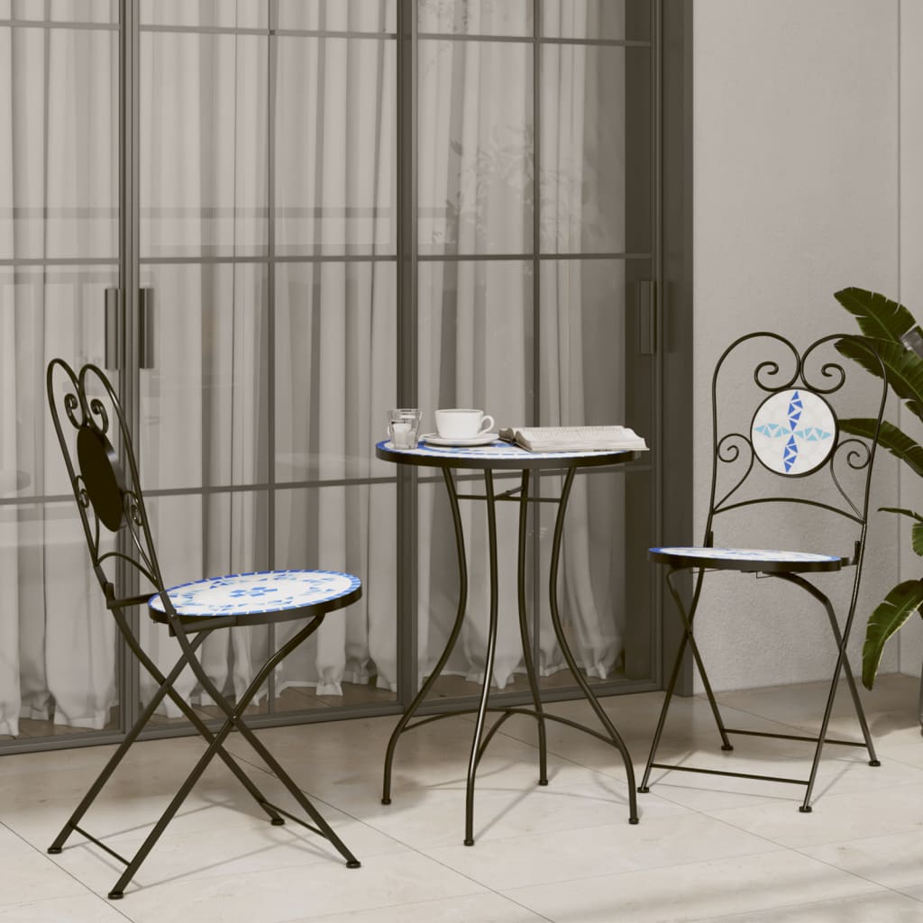Bistrostoelen 2 st inklapbaar keramiek blauw en wit is nu te koop bij PeponiXL, paradijselijk wonen!