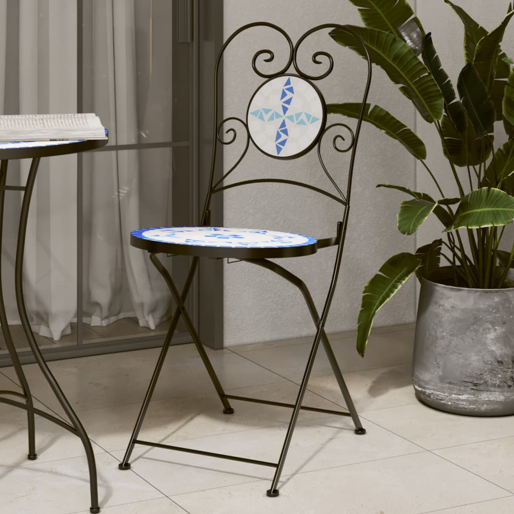 Bistrostoelen 2 st inklapbaar keramiek blauw en wit is nu te koop bij PeponiXL, paradijselijk wonen!