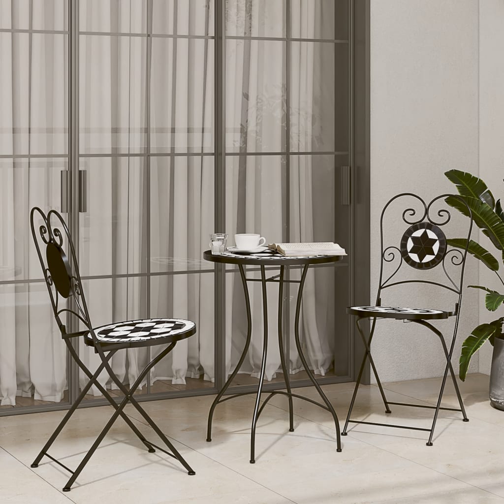 Bistrostoelen 2 st inklapbaar keramiek zwart en wit is nu te koop bij PeponiXL, paradijselijk wonen!
