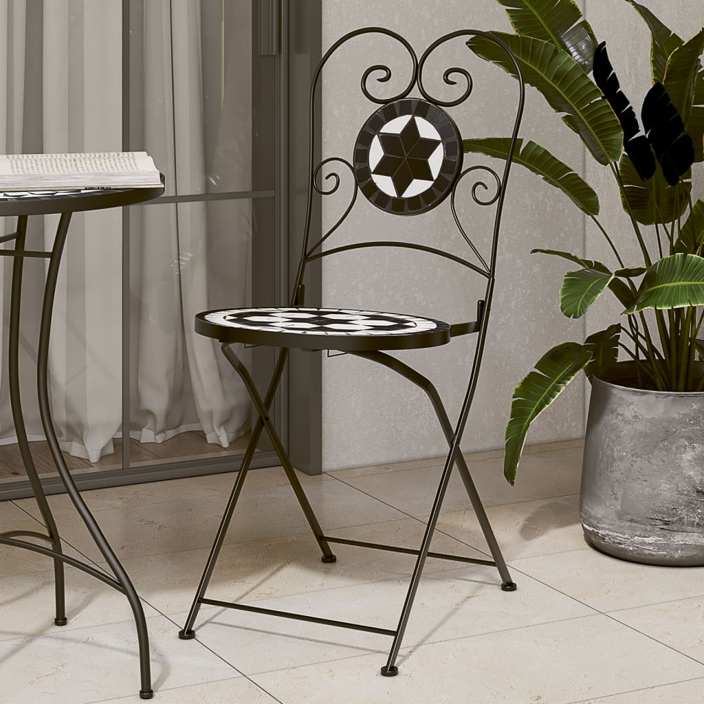 Bistrostoelen 2 st inklapbaar keramiek zwart en wit is nu te koop bij PeponiXL, paradijselijk wonen!
