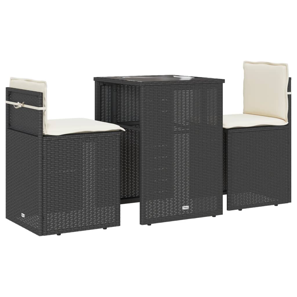 3-delige Bistroset met kussens poly rattan zwart is nu te koop bij PeponiXL, paradijselijk wonen!