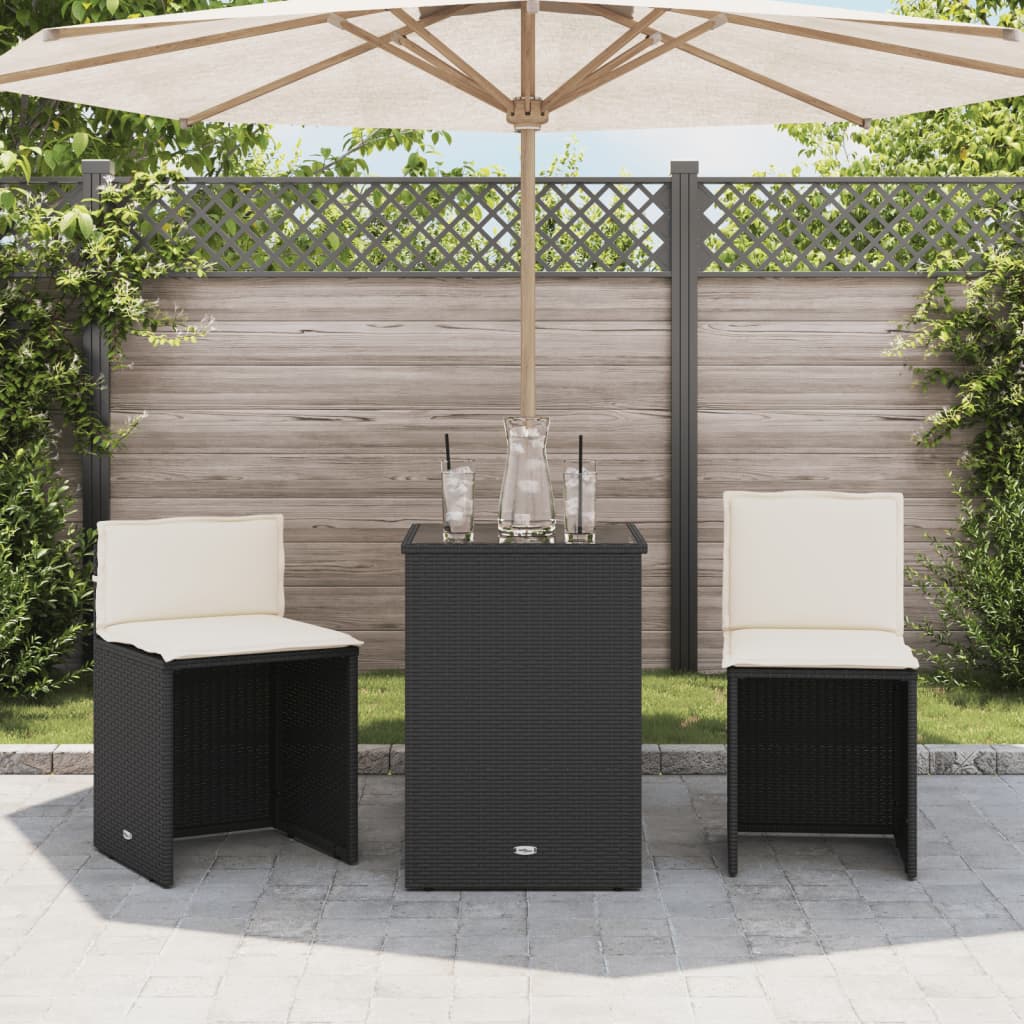 3-delige Bistroset met kussens poly rattan zwart is nu te koop bij PeponiXL, paradijselijk wonen!
