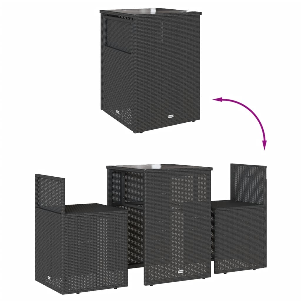 3-delige Bistroset met kussens poly rattan zwart is nu te koop bij PeponiXL, paradijselijk wonen!
