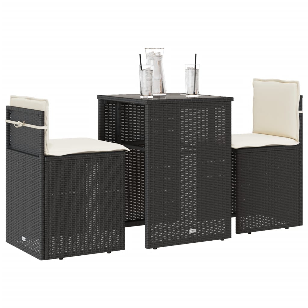 3-delige Bistroset met kussens poly rattan zwart is nu te koop bij PeponiXL, paradijselijk wonen!