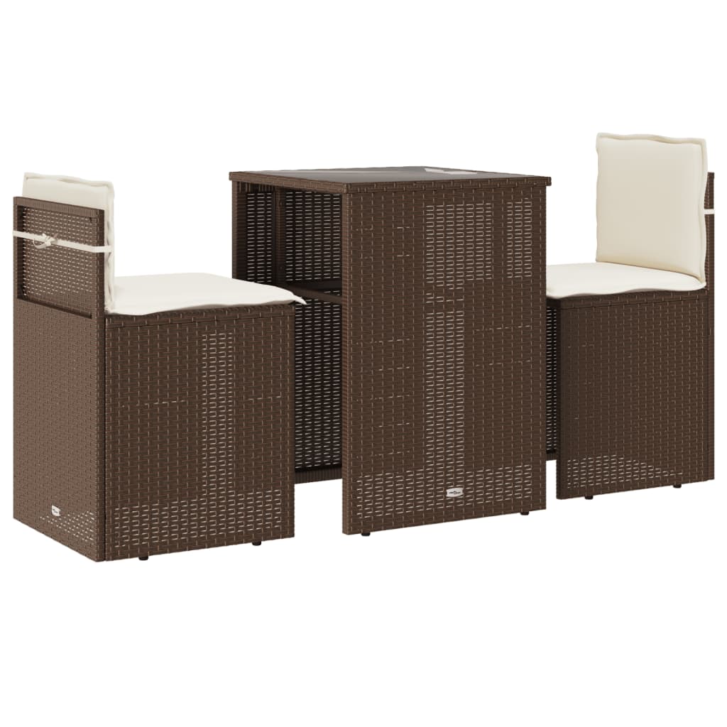 3-delige Bistroset met kussens poly rattan bruin is nu te koop bij PeponiXL, paradijselijk wonen!