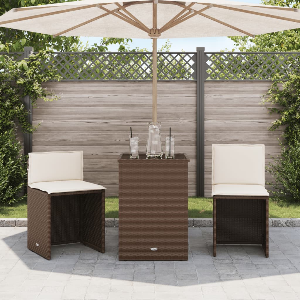 3-delige Bistroset met kussens poly rattan bruin is nu te koop bij PeponiXL, paradijselijk wonen!