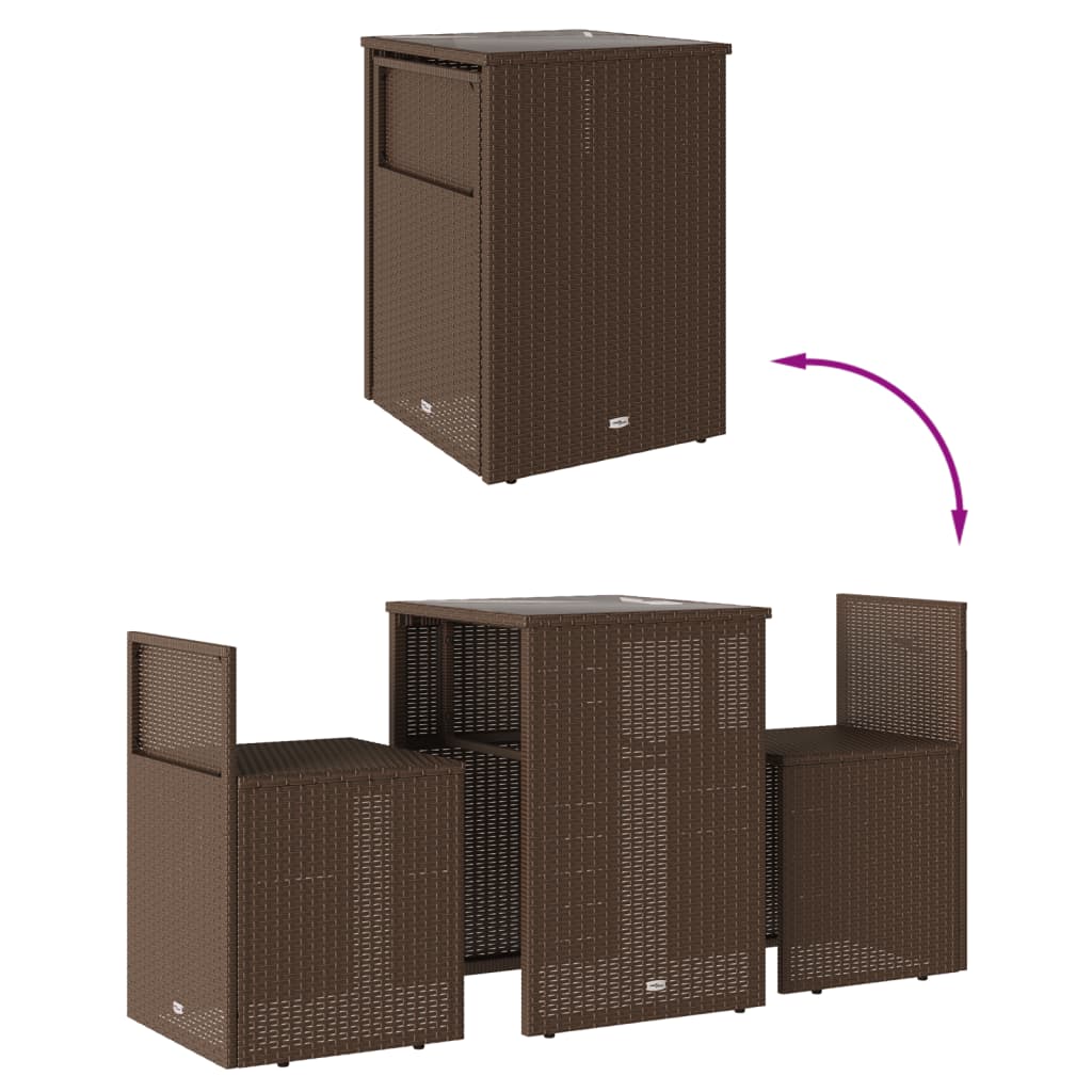 3-delige Bistroset met kussens poly rattan bruin is nu te koop bij PeponiXL, paradijselijk wonen!