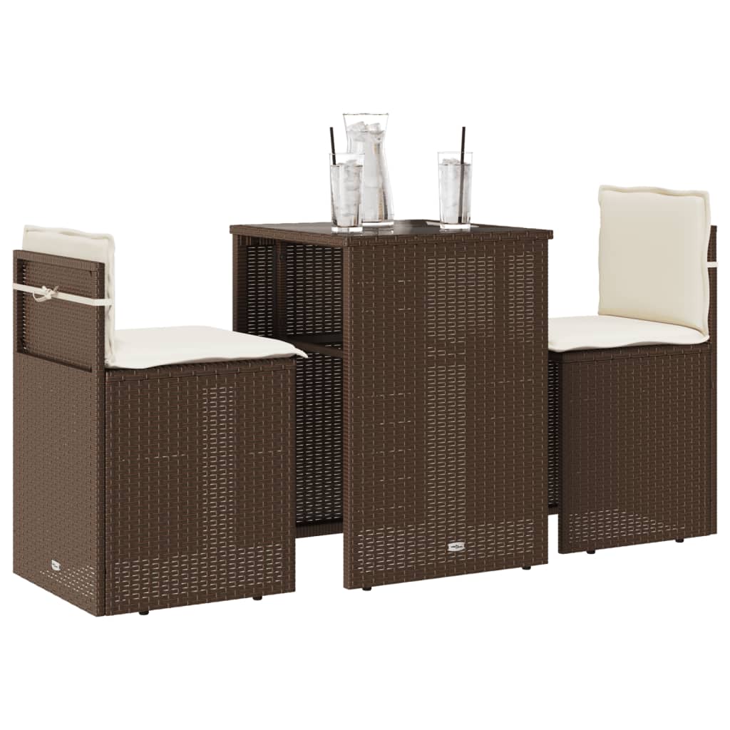 3-delige Bistroset met kussens poly rattan bruin is nu te koop bij PeponiXL, paradijselijk wonen!