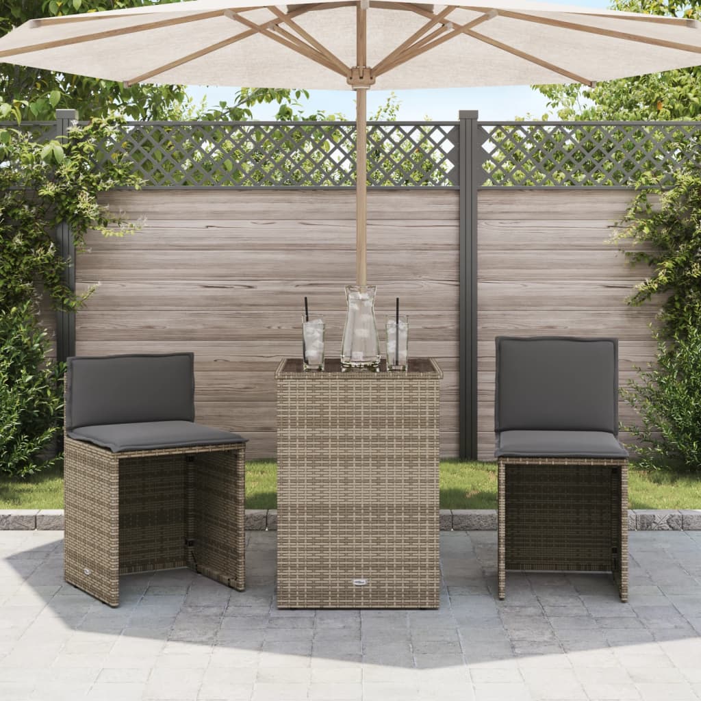 3-delige Bistroset met kussens poly rattan grijs is nu te koop bij PeponiXL, paradijselijk wonen!