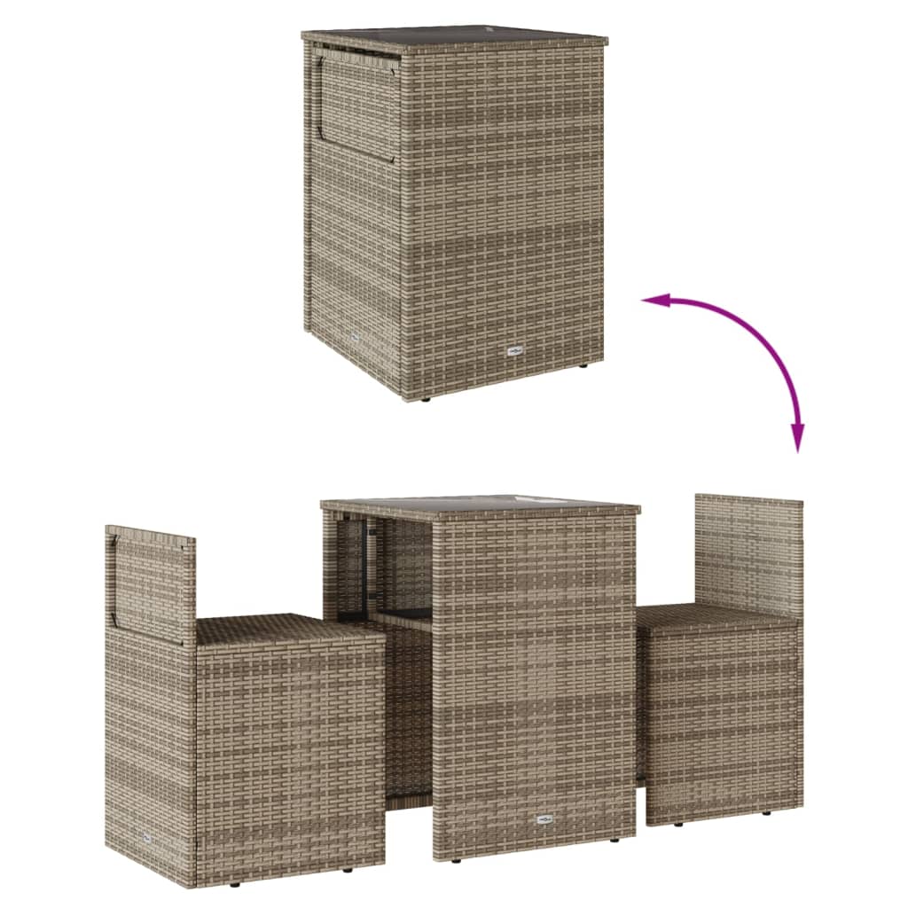 3-delige Bistroset met kussens poly rattan grijs is nu te koop bij PeponiXL, paradijselijk wonen!