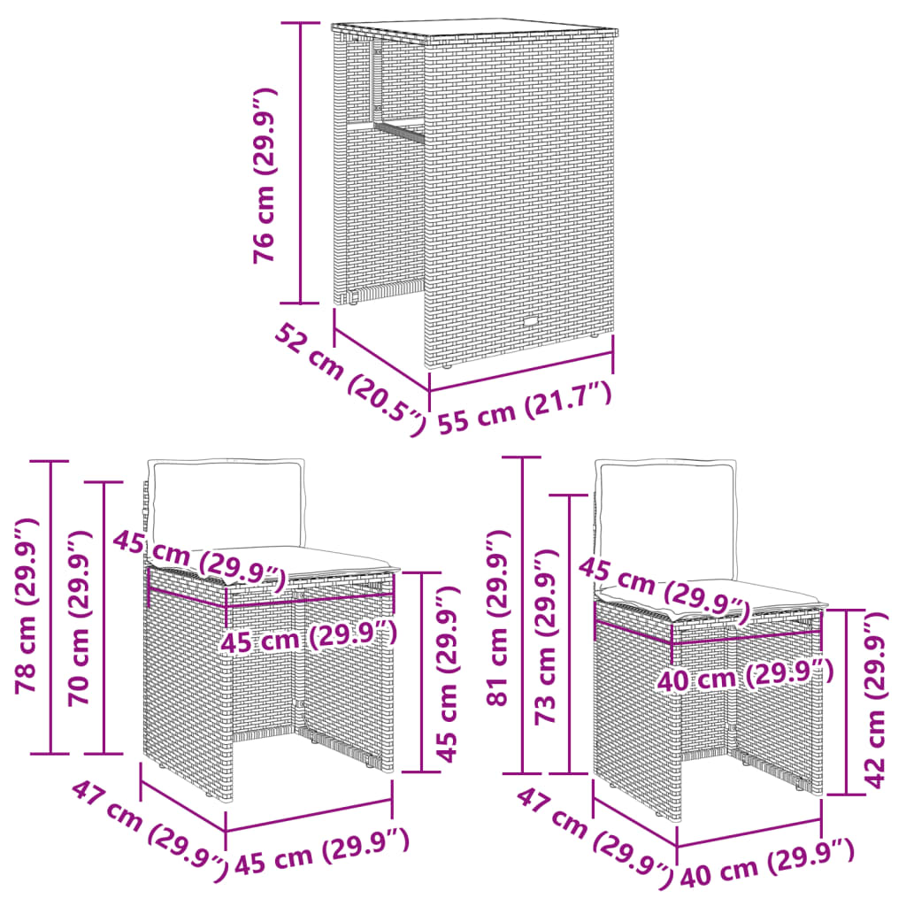 3-delige Bistroset met kussens poly rattan grijs is nu te koop bij PeponiXL, paradijselijk wonen!