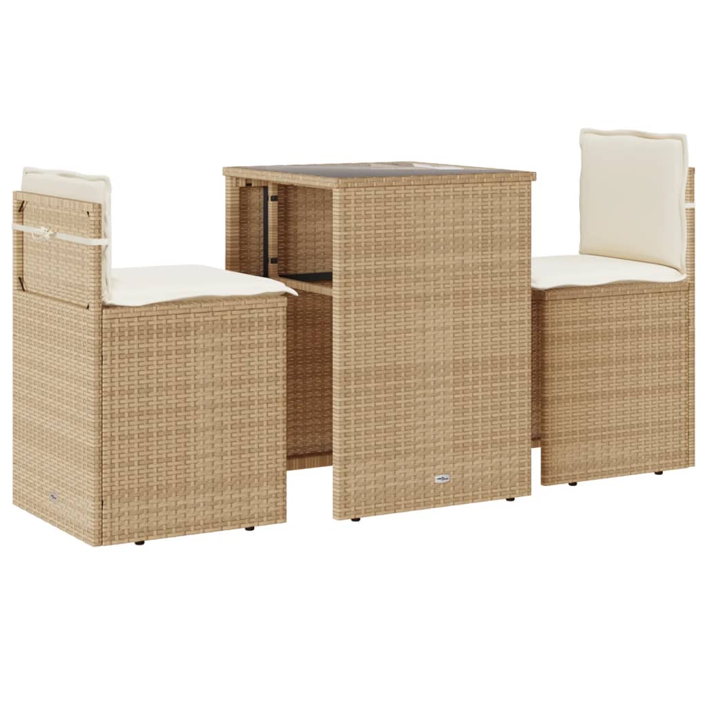 3-delige Bistroset met kussens poly rattan beige is nu te koop bij PeponiXL, paradijselijk wonen!