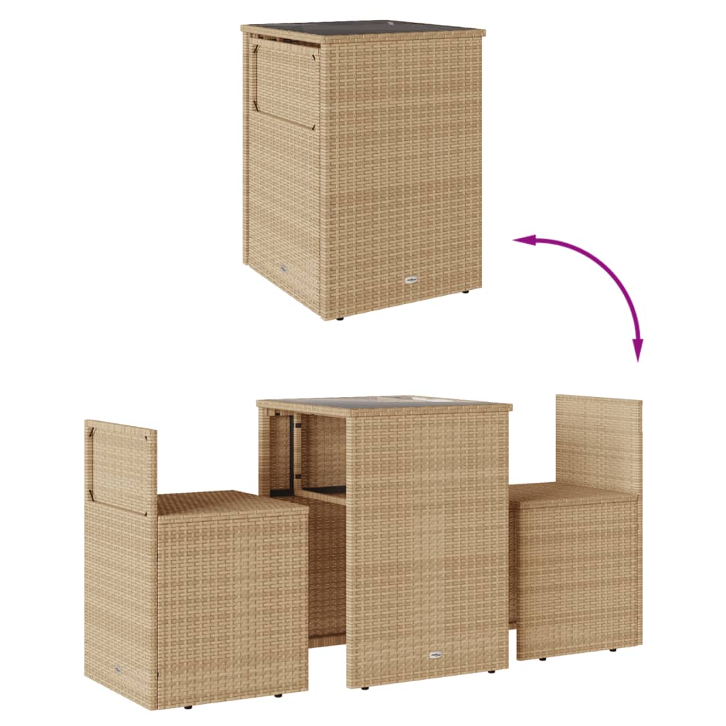 3-delige Bistroset met kussens poly rattan beige is nu te koop bij PeponiXL, paradijselijk wonen!