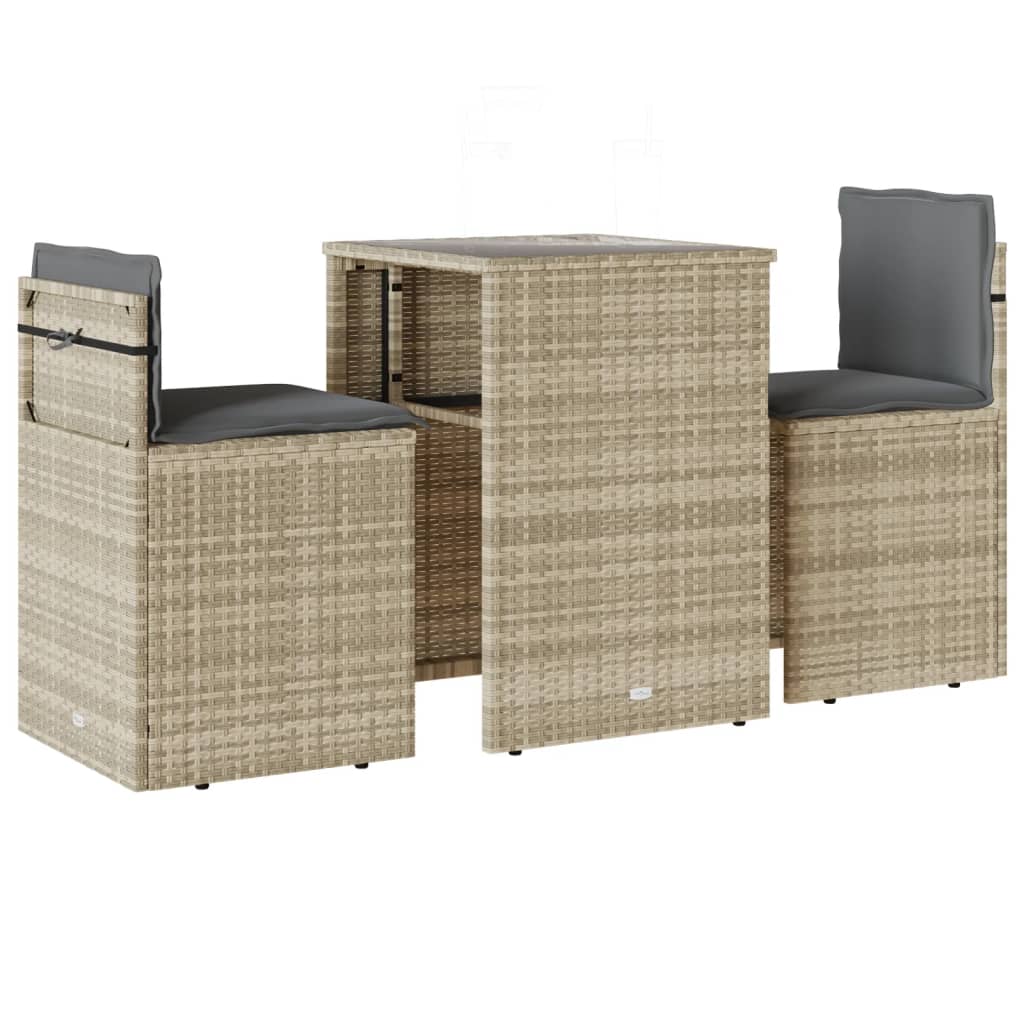 3-delige Bistroset met kussens poly rattan lichtgrijs is nu te koop bij PeponiXL, paradijselijk wonen!