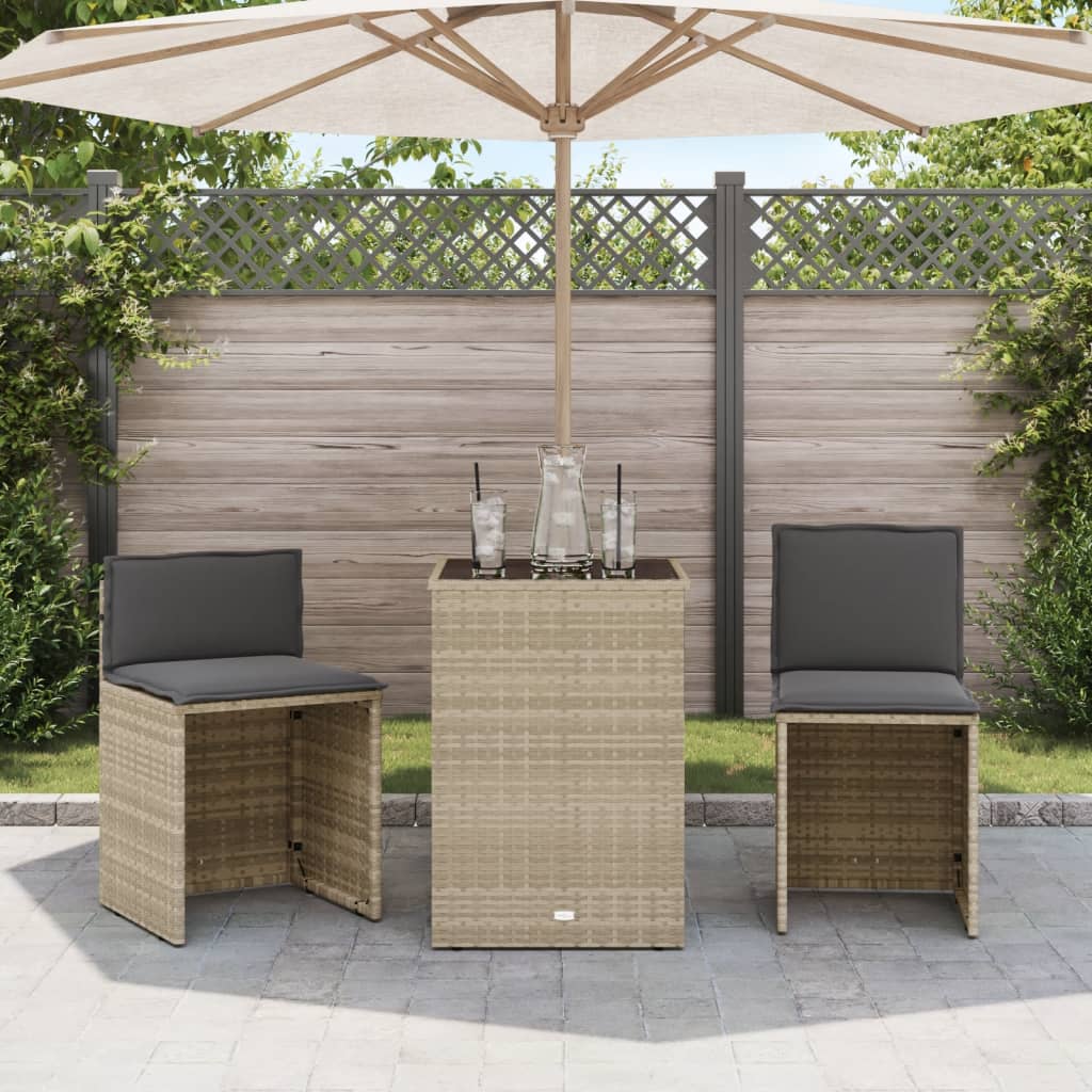3-delige Bistroset met kussens poly rattan lichtgrijs is nu te koop bij PeponiXL, paradijselijk wonen!