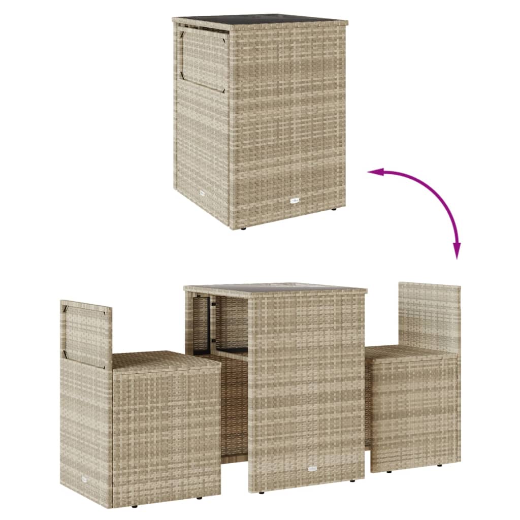 3-delige Bistroset met kussens poly rattan lichtgrijs is nu te koop bij PeponiXL, paradijselijk wonen!