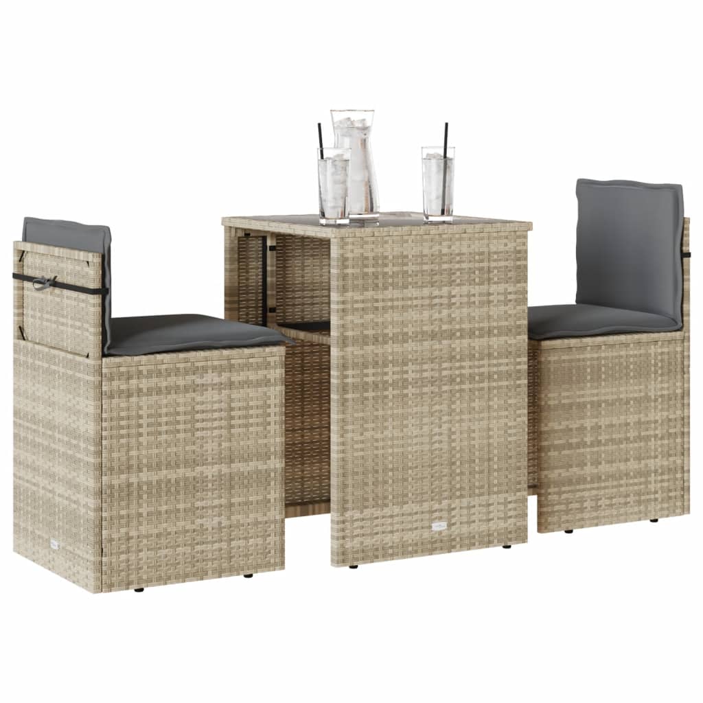 3-delige Bistroset met kussens poly rattan lichtgrijs is nu te koop bij PeponiXL, paradijselijk wonen!