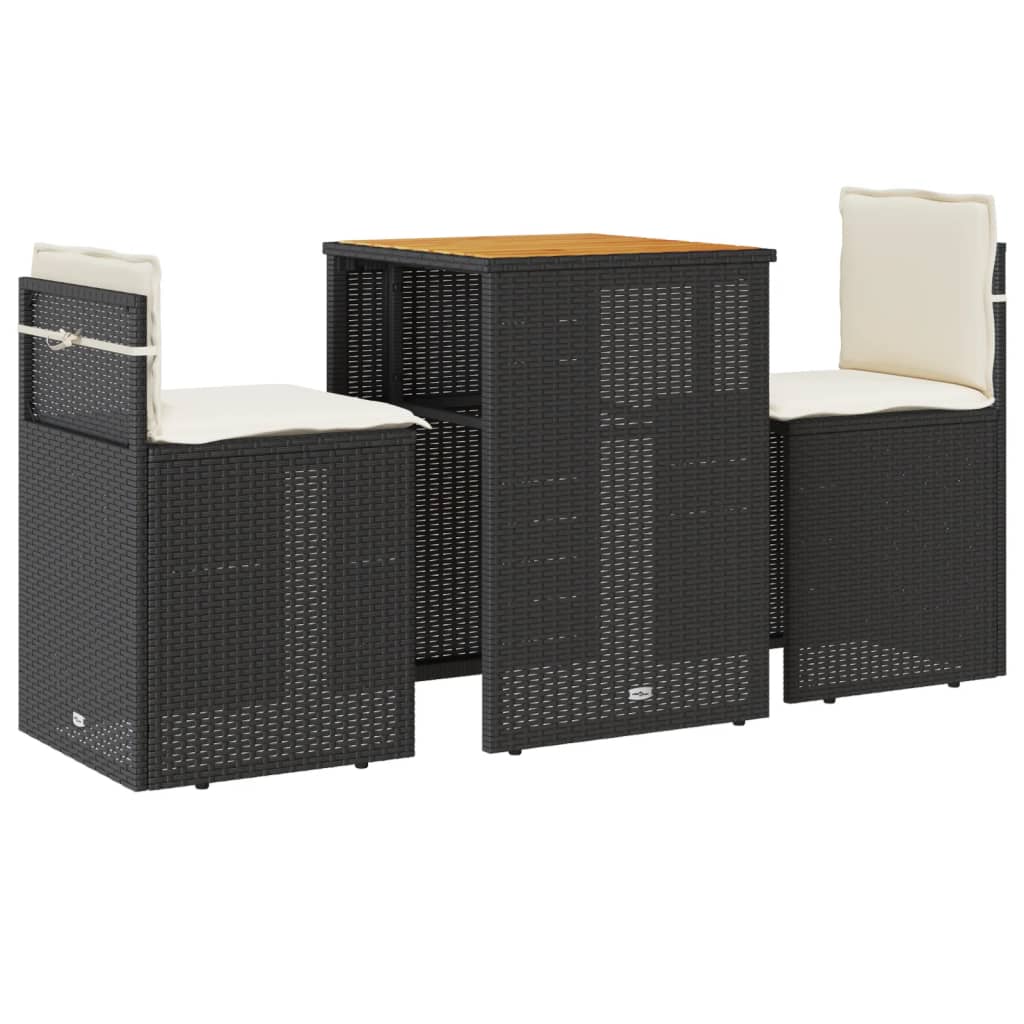 3-delige Bistroset met kussens poly rattan zwart is nu te koop bij PeponiXL, paradijselijk wonen!