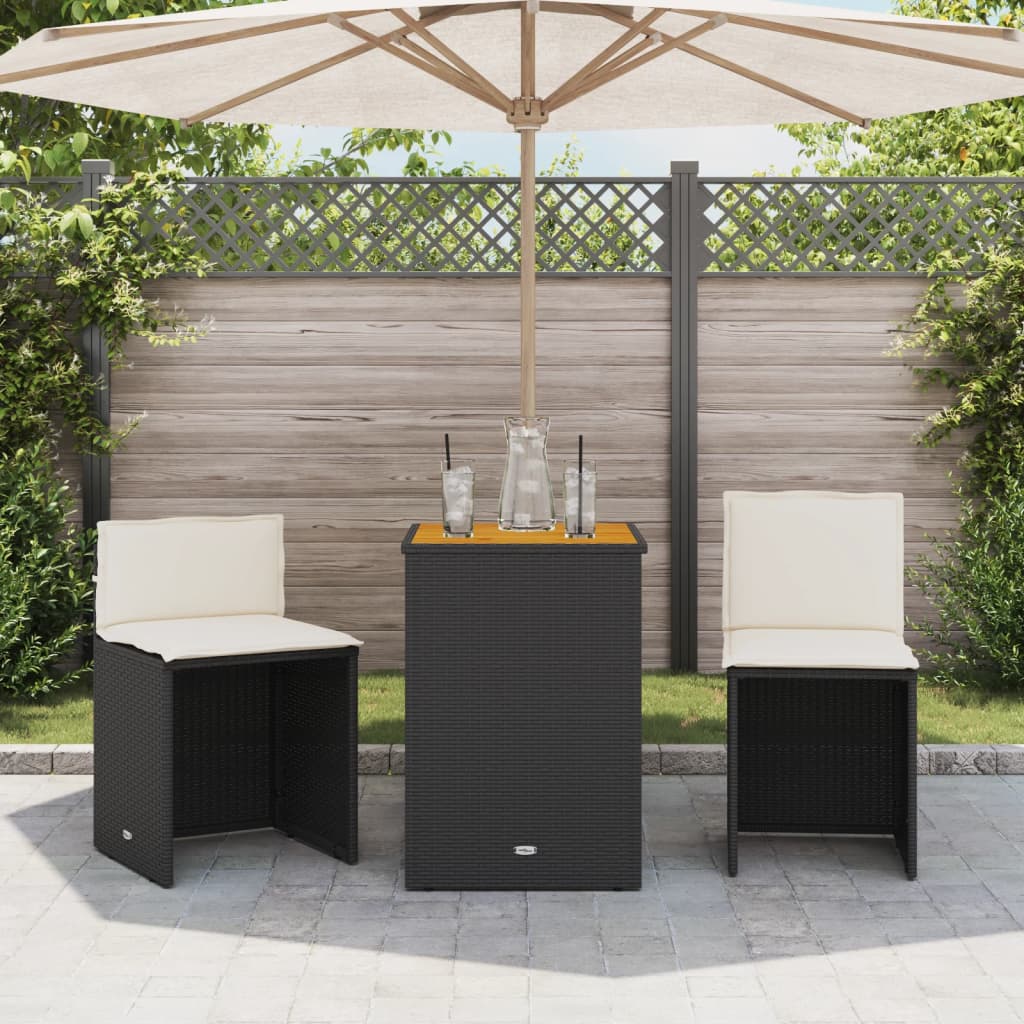 3-delige Bistroset met kussens poly rattan zwart is nu te koop bij PeponiXL, paradijselijk wonen!