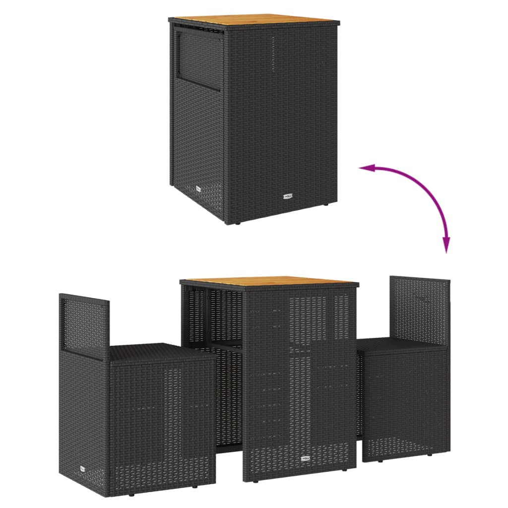 3-delige Bistroset met kussens poly rattan zwart is nu te koop bij PeponiXL, paradijselijk wonen!