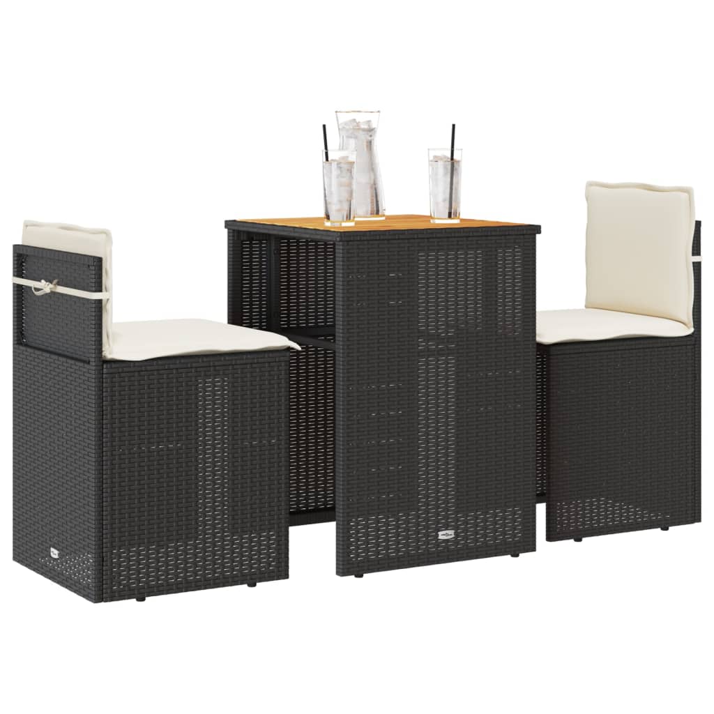 3-delige Bistroset met kussens poly rattan zwart is nu te koop bij PeponiXL, paradijselijk wonen!