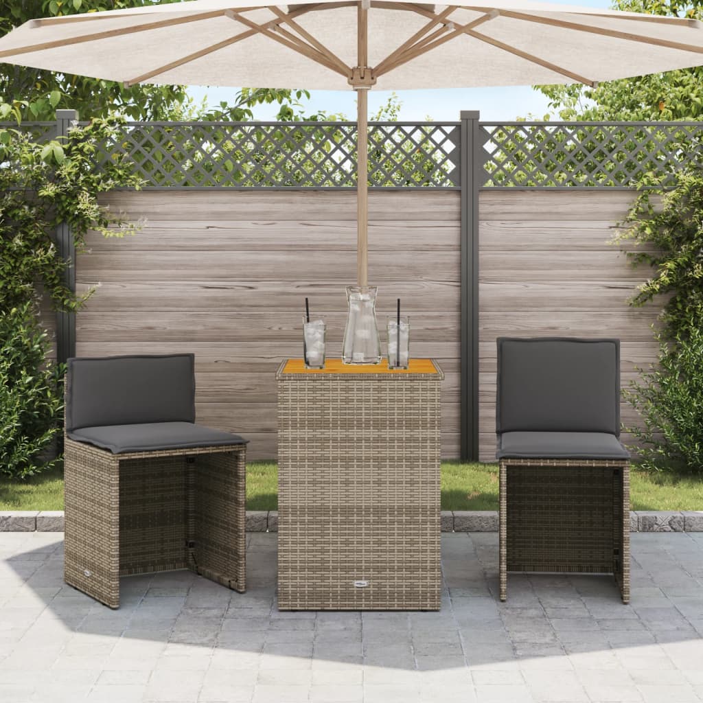 3-delige Bistroset met kussens poly rattan grijs is nu te koop bij PeponiXL, paradijselijk wonen!
