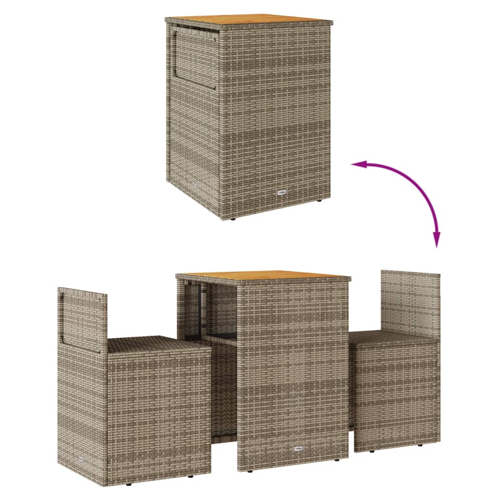 3-delige Bistroset met kussens poly rattan grijs is nu te koop bij PeponiXL, paradijselijk wonen!