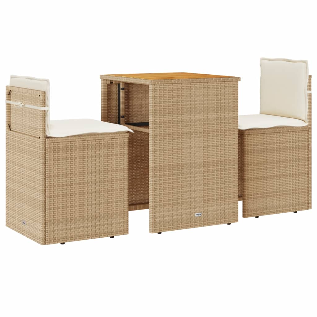 3-delige Bistroset met kussens poly rattan beige is nu te koop bij PeponiXL, paradijselijk wonen!