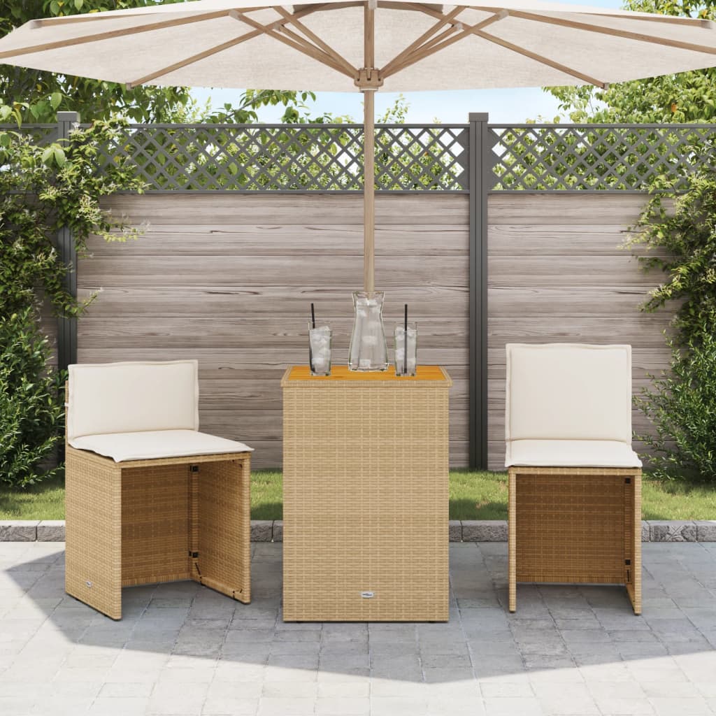 3-delige Bistroset met kussens poly rattan beige is nu te koop bij PeponiXL, paradijselijk wonen!