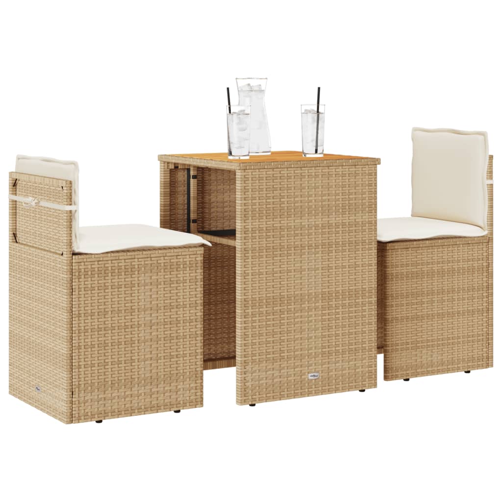 3-delige Bistroset met kussens poly rattan beige is nu te koop bij PeponiXL, paradijselijk wonen!