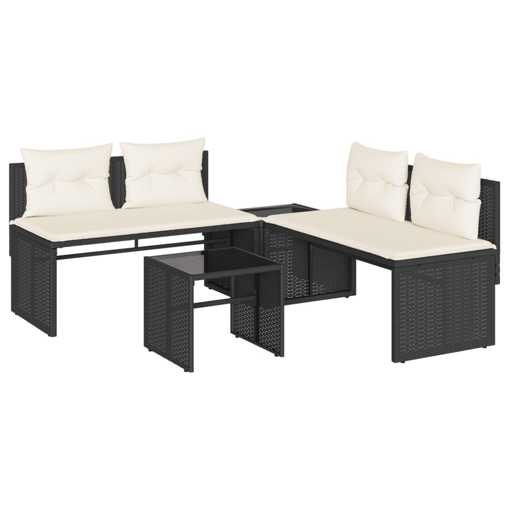 4-delige Loungeset met kussens poly rattan zwart is nu te koop bij PeponiXL, paradijselijk wonen!