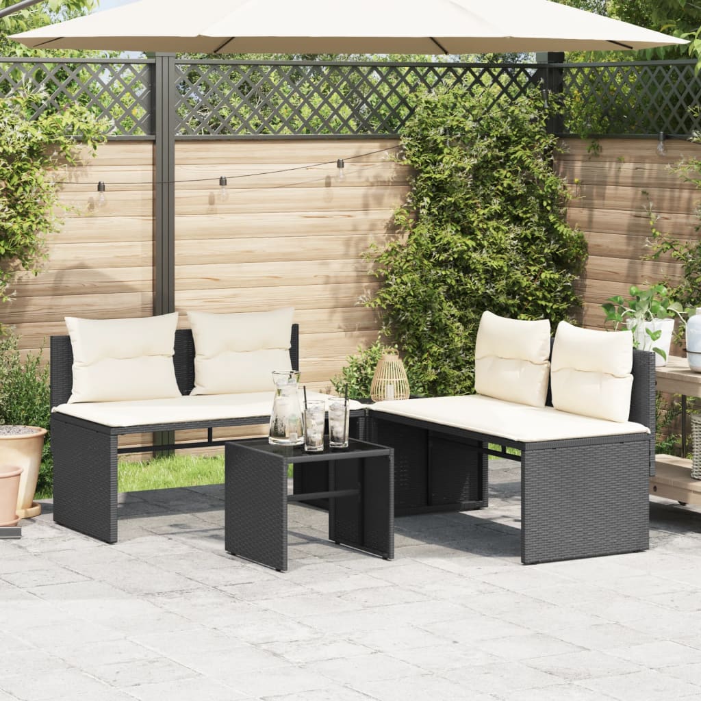 4-delige Loungeset met kussens poly rattan zwart is nu te koop bij PeponiXL, paradijselijk wonen!
