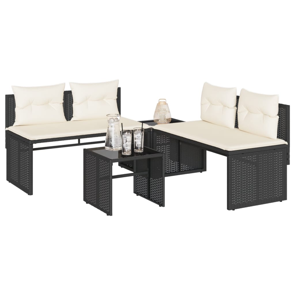 4-delige Loungeset met kussens poly rattan zwart is nu te koop bij PeponiXL, paradijselijk wonen!