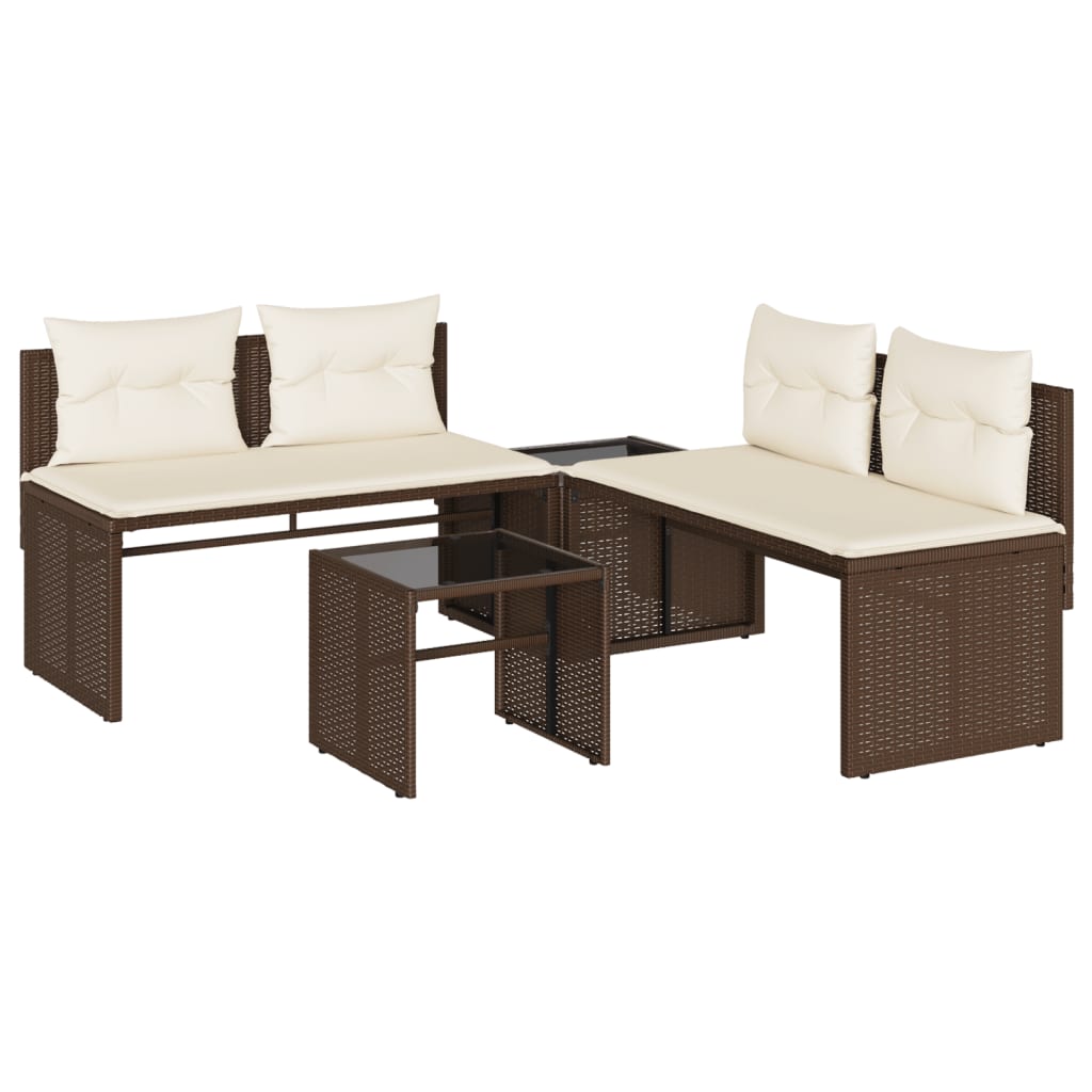 4-delige Loungeset met kussens poly rattan bruin is nu te koop bij PeponiXL, paradijselijk wonen!