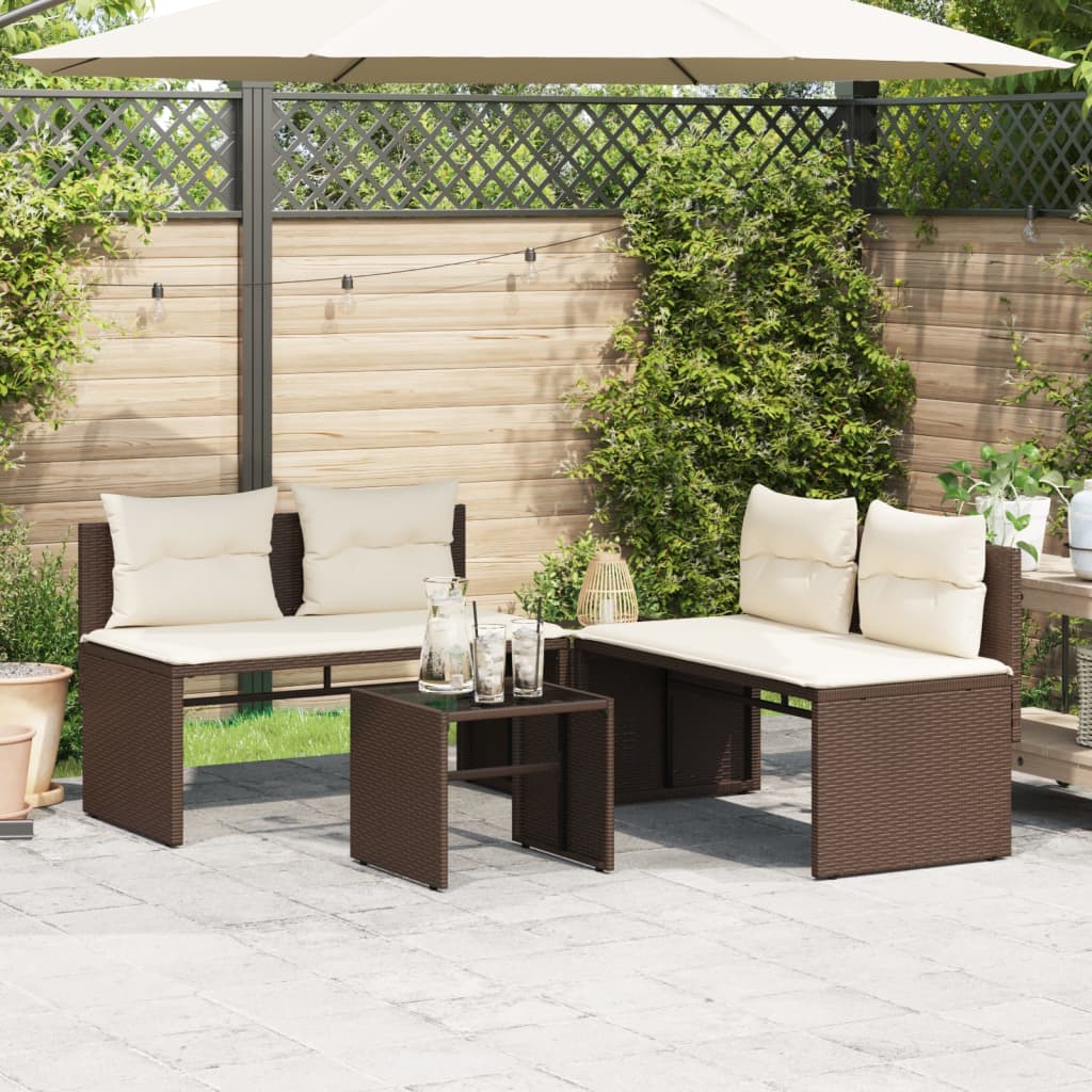 4-delige Loungeset met kussens poly rattan bruin is nu te koop bij PeponiXL, paradijselijk wonen!
