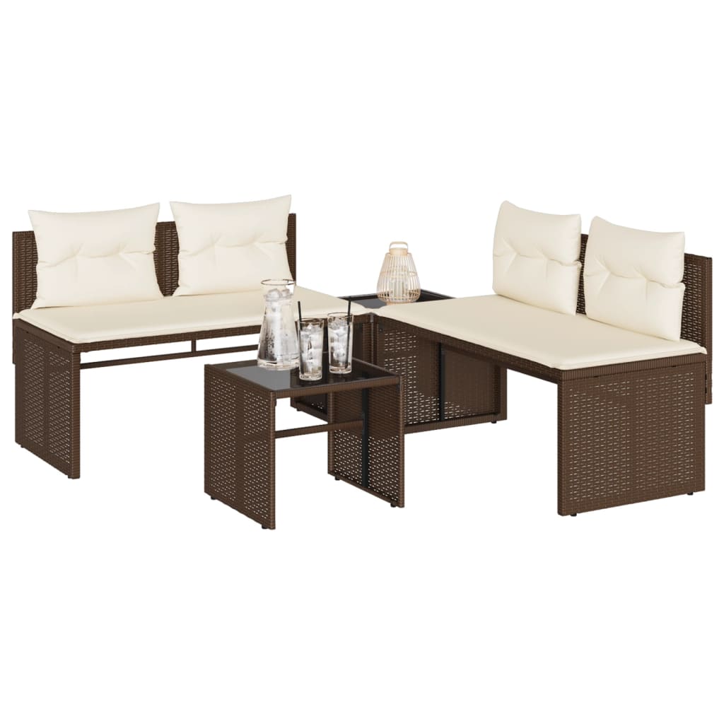 4-delige Loungeset met kussens poly rattan bruin is nu te koop bij PeponiXL, paradijselijk wonen!