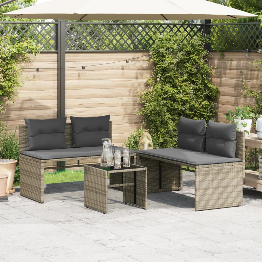 4-delige Loungeset met kussens poly rattan grijs is nu te koop bij PeponiXL, paradijselijk wonen!