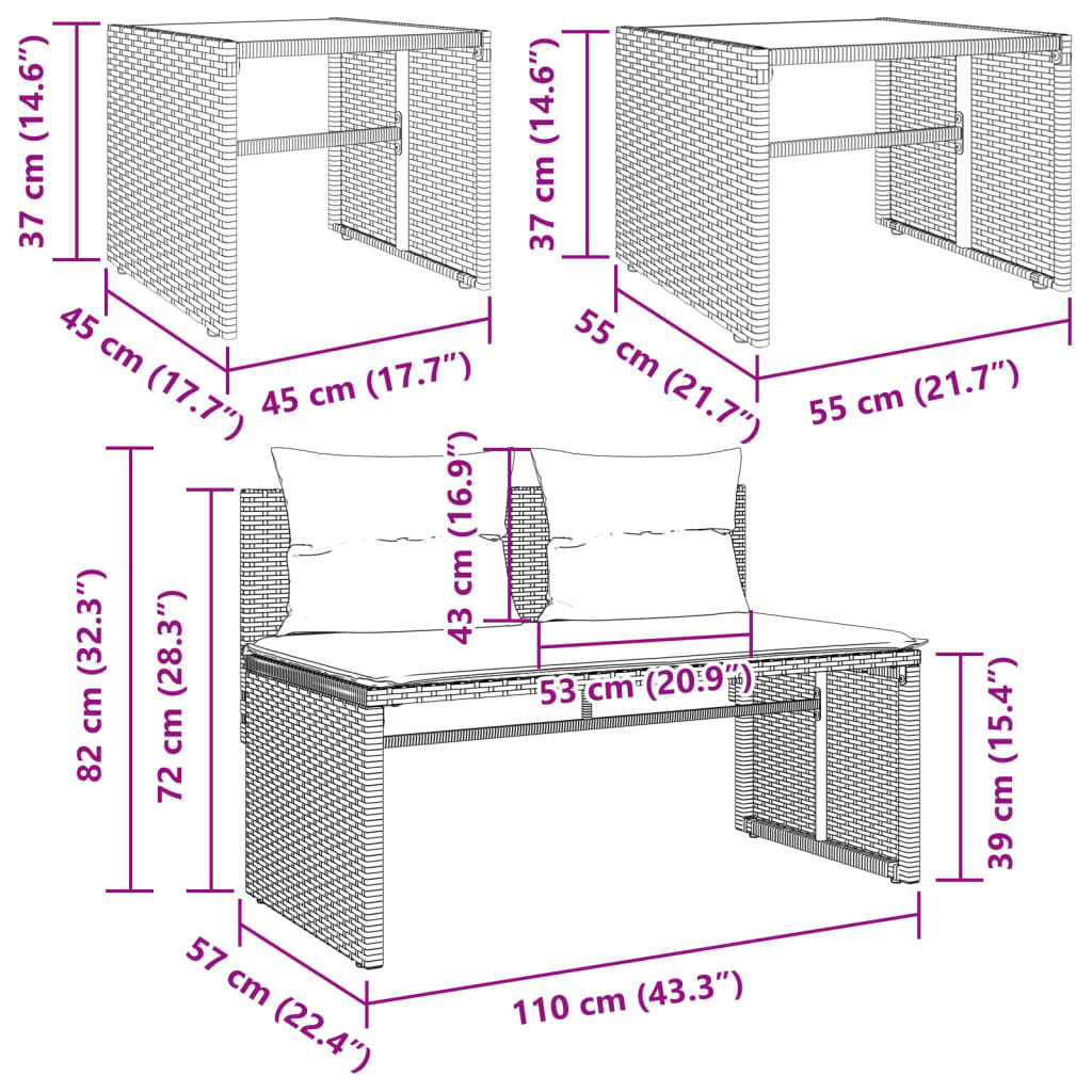 4-delige Loungeset met kussens poly rattan grijs is nu te koop bij PeponiXL, paradijselijk wonen!