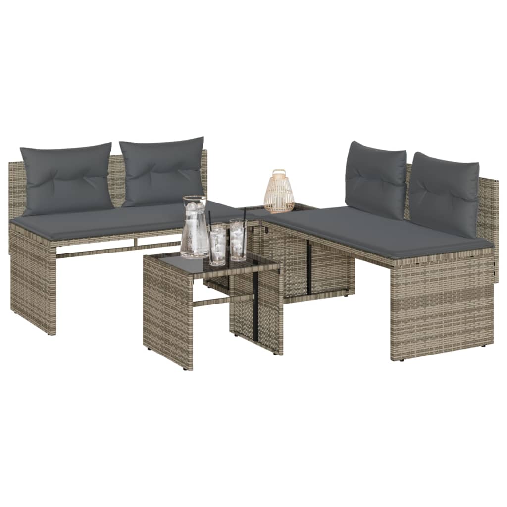 4-delige Loungeset met kussens poly rattan grijs is nu te koop bij PeponiXL, paradijselijk wonen!