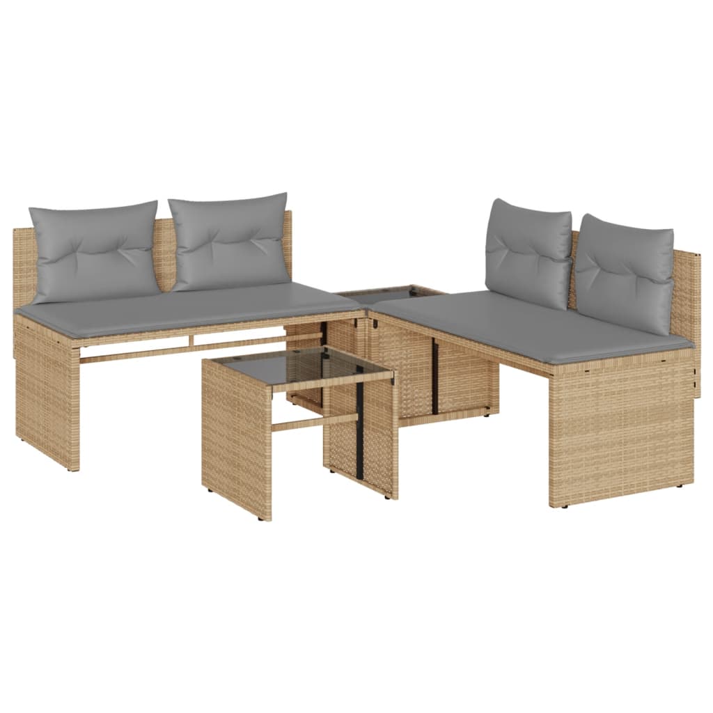 4-delige Loungeset met kussens poly rattan beige is nu te koop bij PeponiXL, paradijselijk wonen!