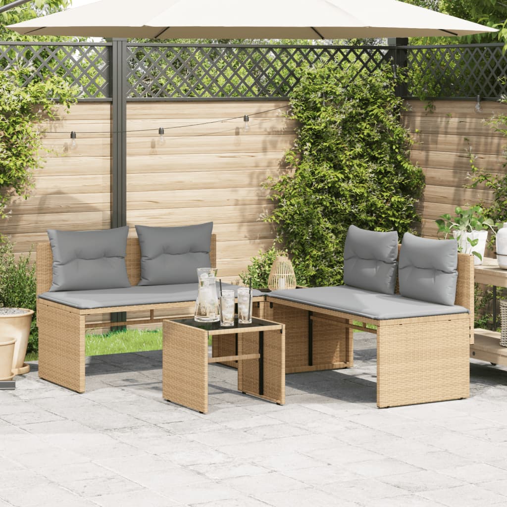 4-delige Loungeset met kussens poly rattan beige is nu te koop bij PeponiXL, paradijselijk wonen!