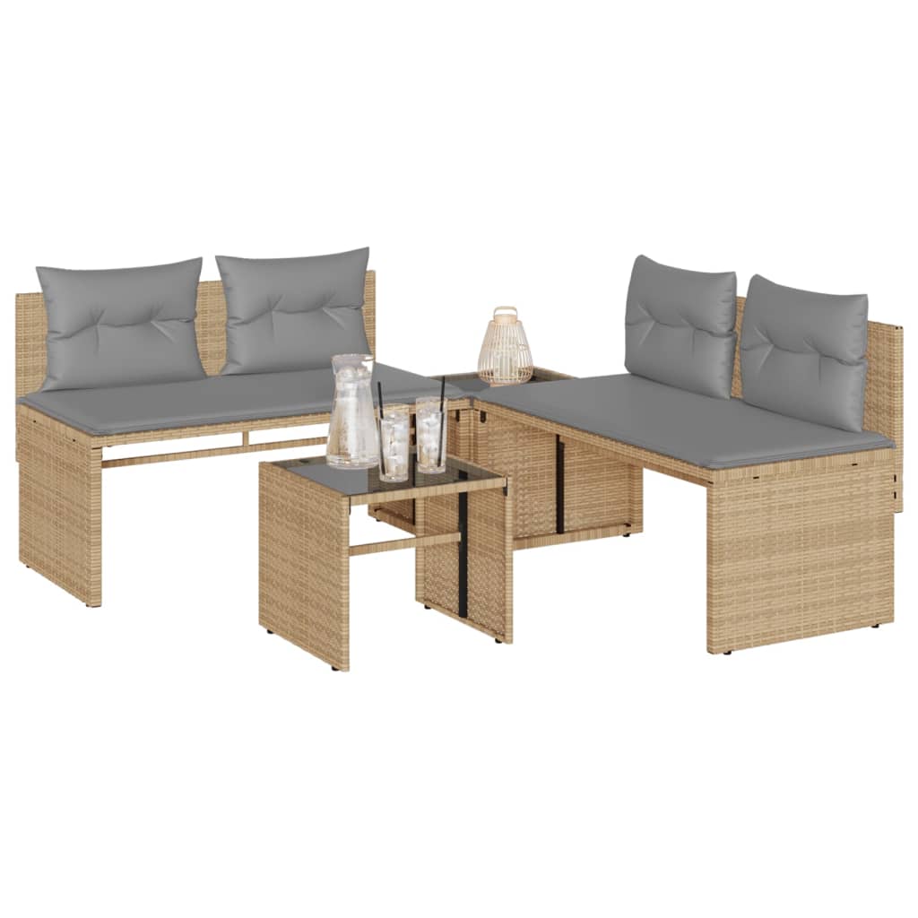 4-delige Loungeset met kussens poly rattan beige is nu te koop bij PeponiXL, paradijselijk wonen!