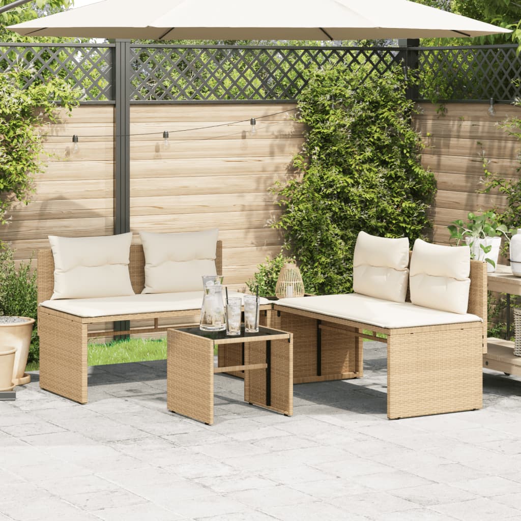 4-delige Loungeset met kussens poly rattan beige is nu te koop bij PeponiXL, paradijselijk wonen!