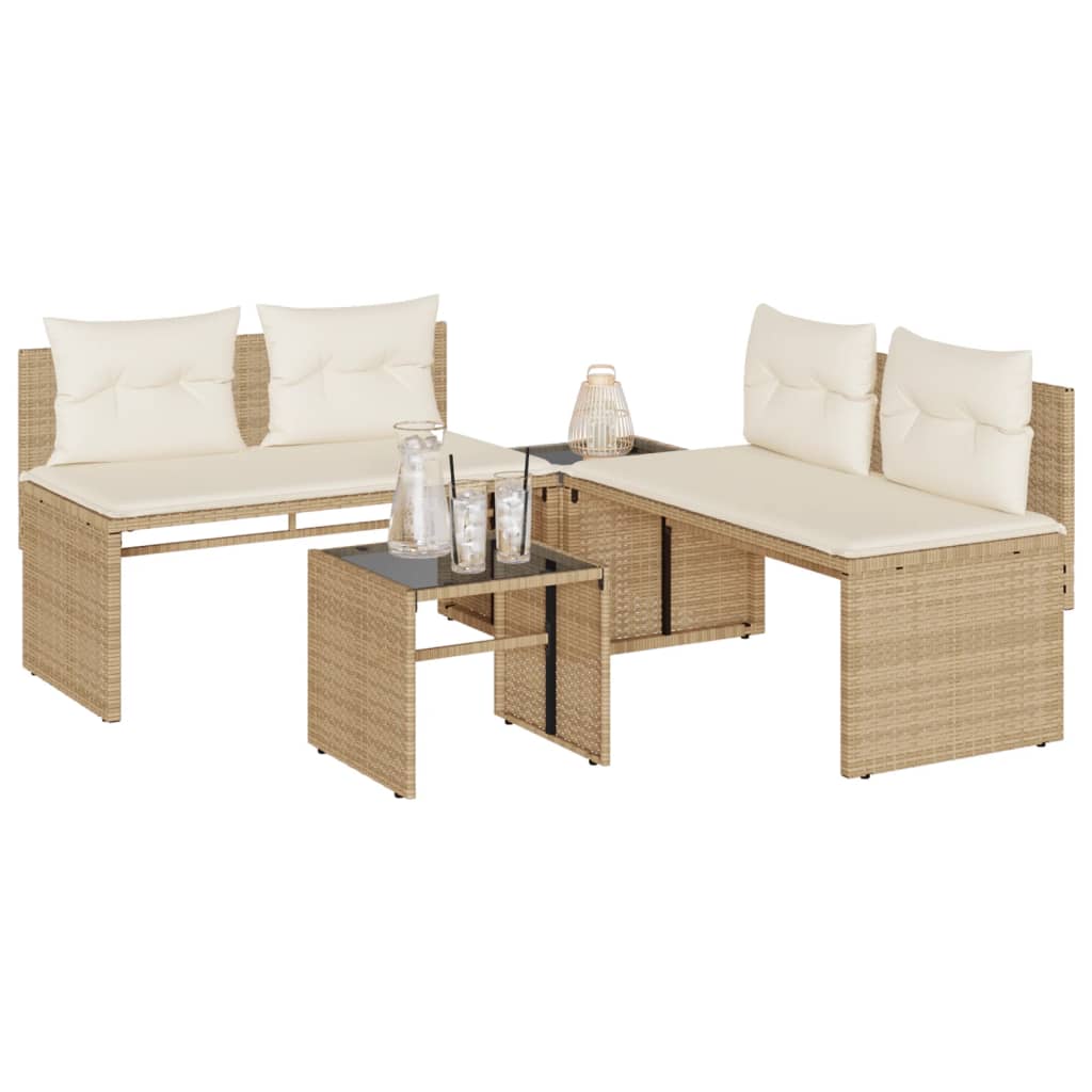 4-delige Loungeset met kussens poly rattan beige is nu te koop bij PeponiXL, paradijselijk wonen!