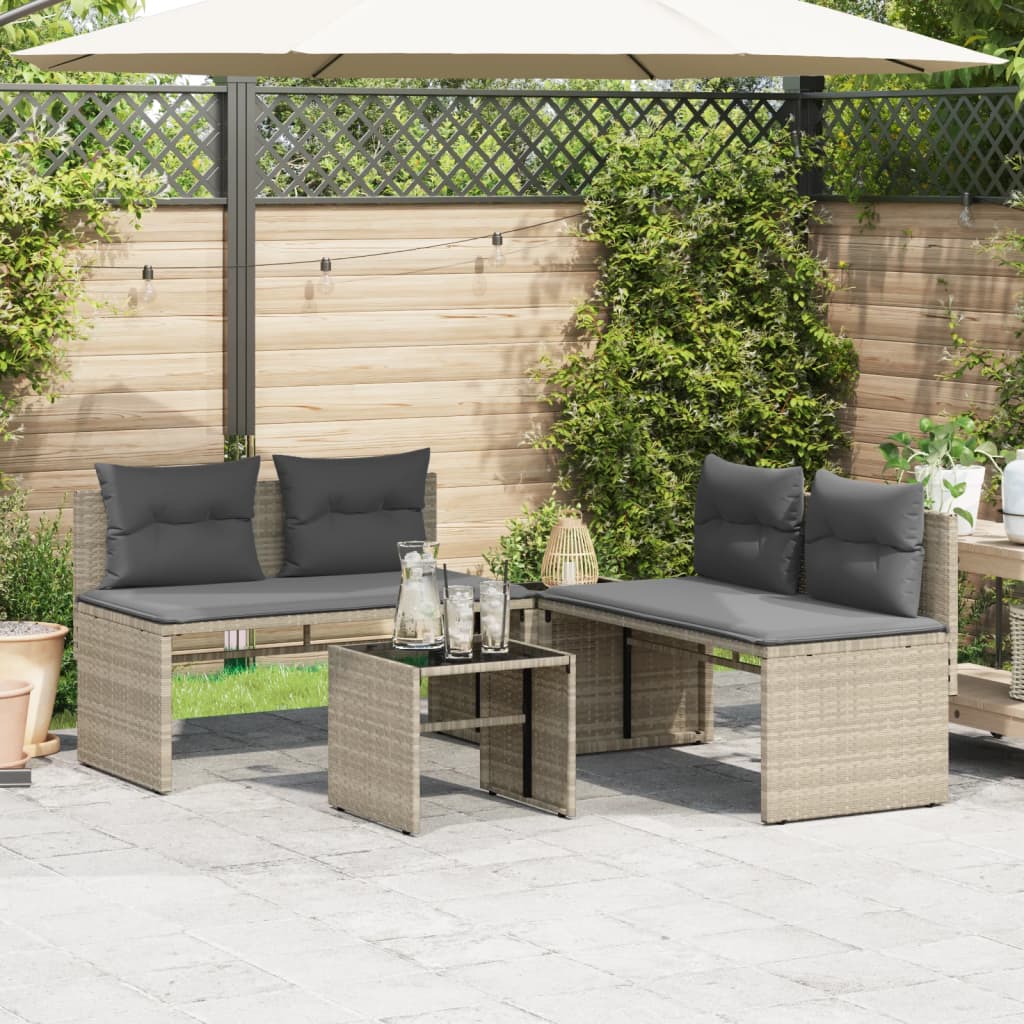 4-delige Loungeset met kussens poly rattan lichtgrijs is nu te koop bij PeponiXL, paradijselijk wonen!