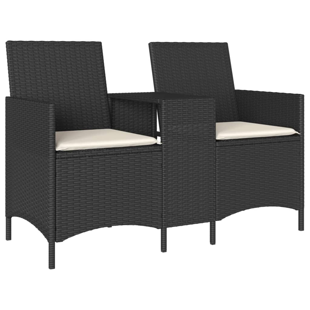 Tuinbank 2-zits met tafel en kussens poly rattan zwart is nu te koop bij PeponiXL, paradijselijk wonen!